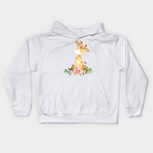 Cute Giraffe with Flowers Kids Hoodie